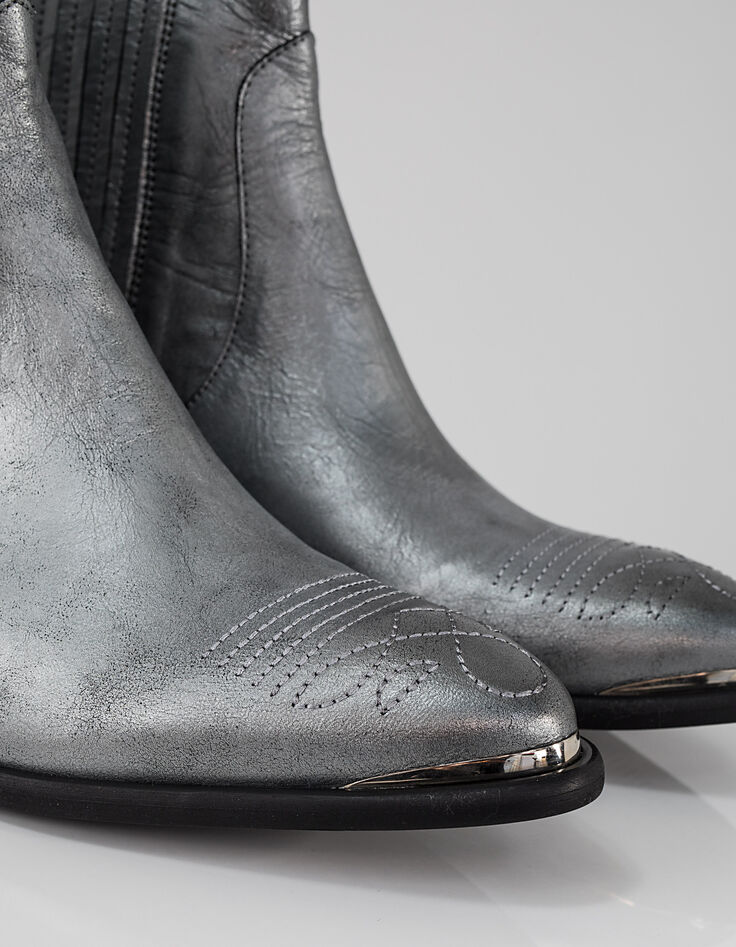 Leren westernboots dames zilver-5