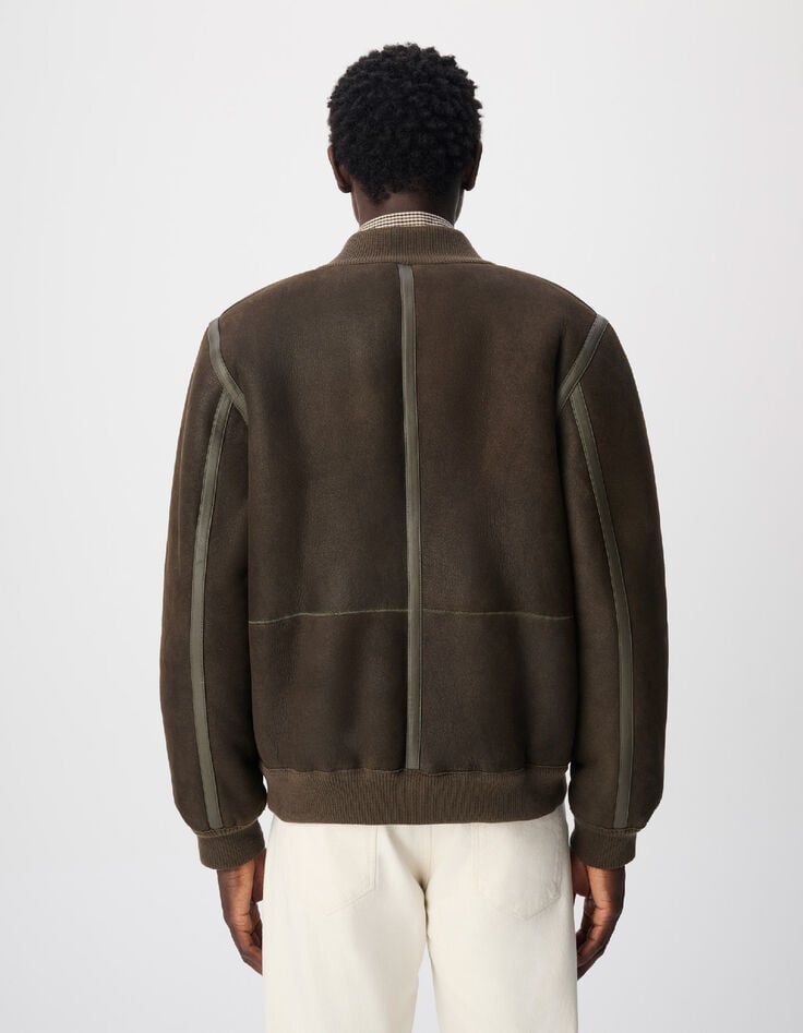 Omkeerbare herenbomber in kaki leer-3
