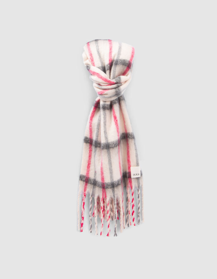 Echarpe blanche motif carreaux roses et gris Femme IKKS