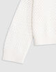 Pull blanc coton bio tricot fantaisie relief fille-6