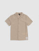 Chemise beige coton bio motifs rayures garçon-4