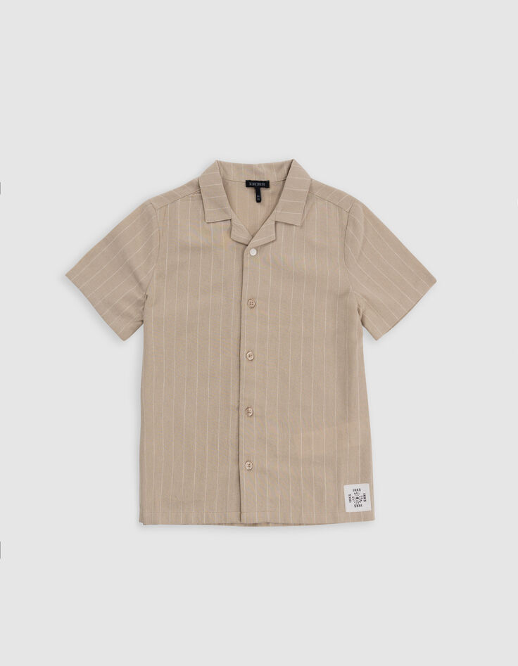 Chemise beige coton bio motifs rayures garçon-4