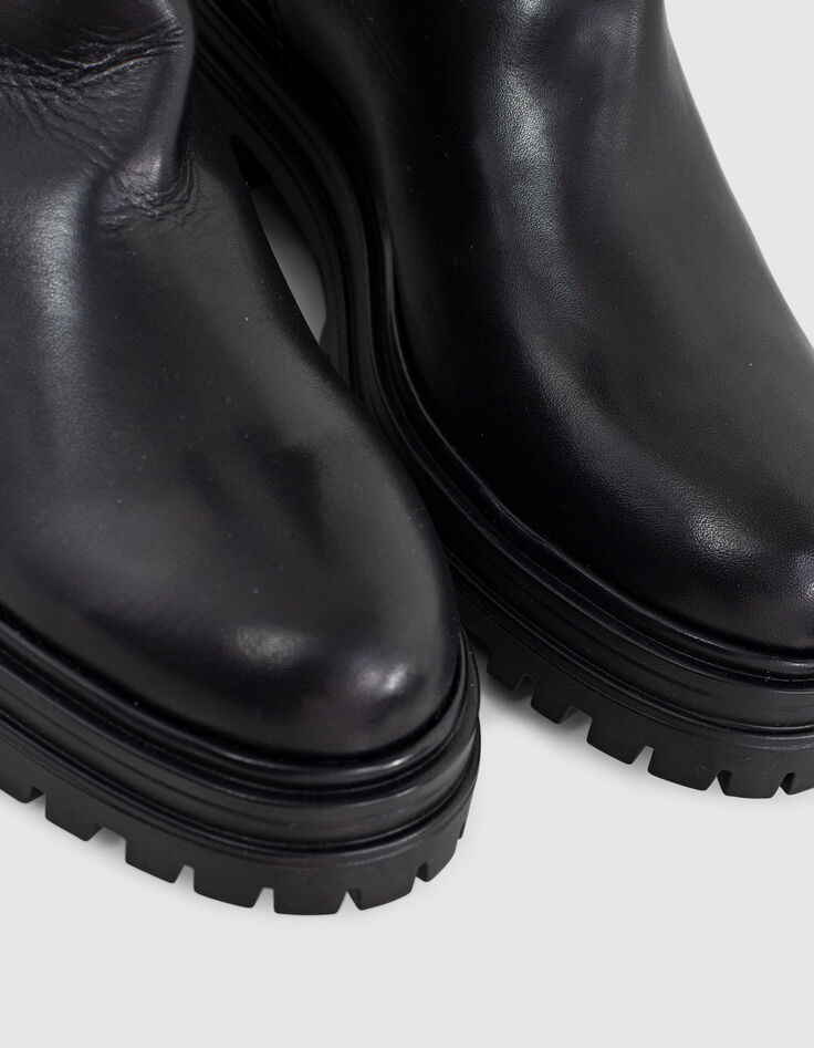 Botas altas piel negras suela dentada mujer-6