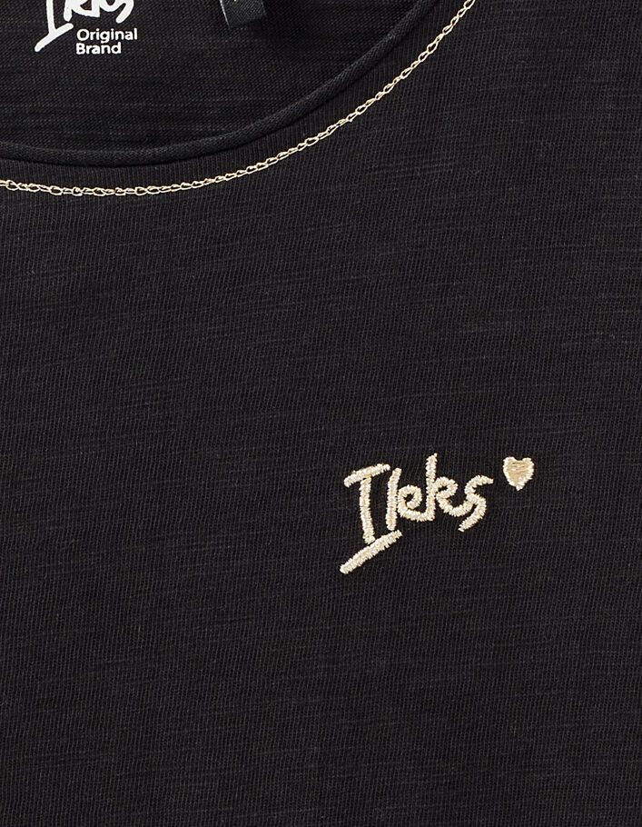 Camiseta negra Essentiels bordado IKKS niña-3