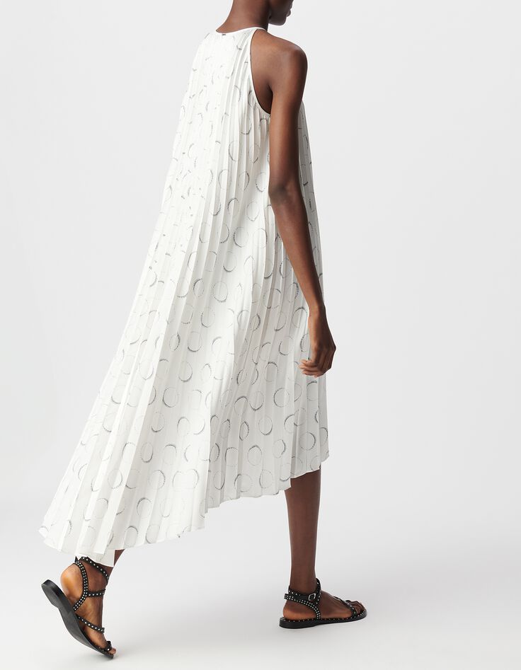 Robe pliss&eacute;e ivoire imprim&eacute; &eacute;clipses Femme-3