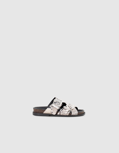 Mules beiges piel efecto pit&oacute;n hebilla western mujer - IKKS