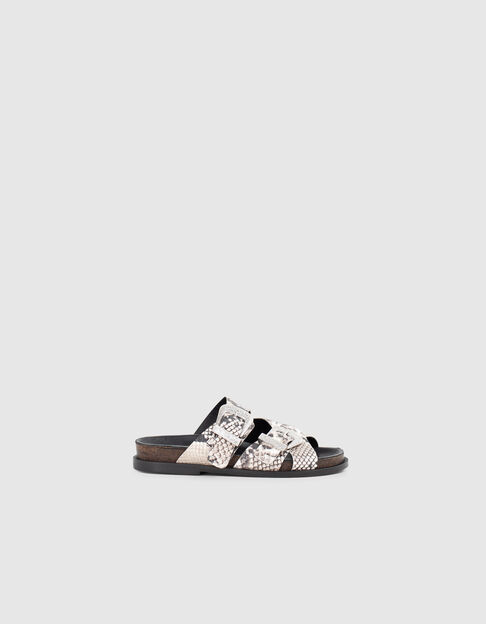 Beige Damen-Mules mit Western-Schnallen
