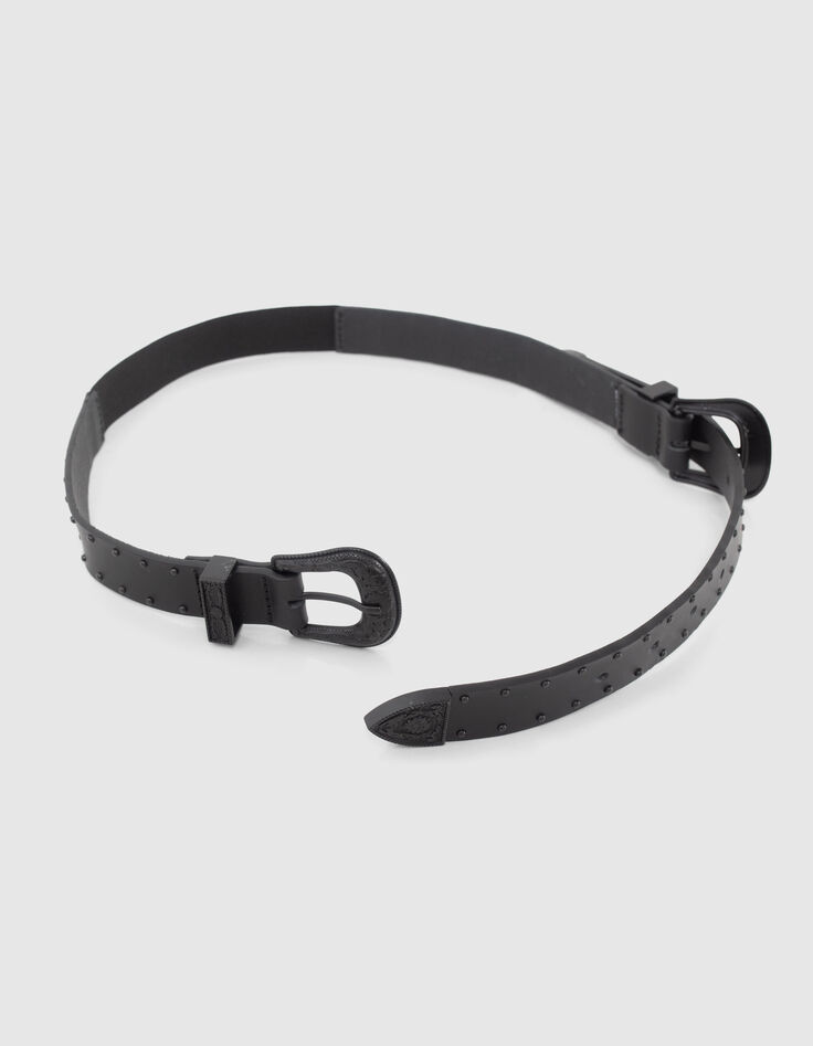 Cinturón cuero negro hebilla doble western mujer-5