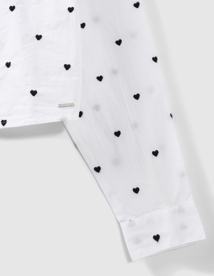Wit overhemd cropped biokatoen borduursels hartjes meisjes - IKKS