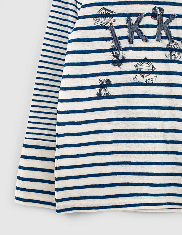 Tee-shirt marinière écru à capuche coton bio garçon-7
