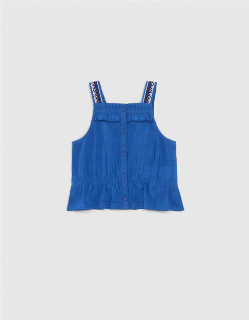 Blaues Jacquard-Mädchentop mit aufgestickten Trägern - IKKS