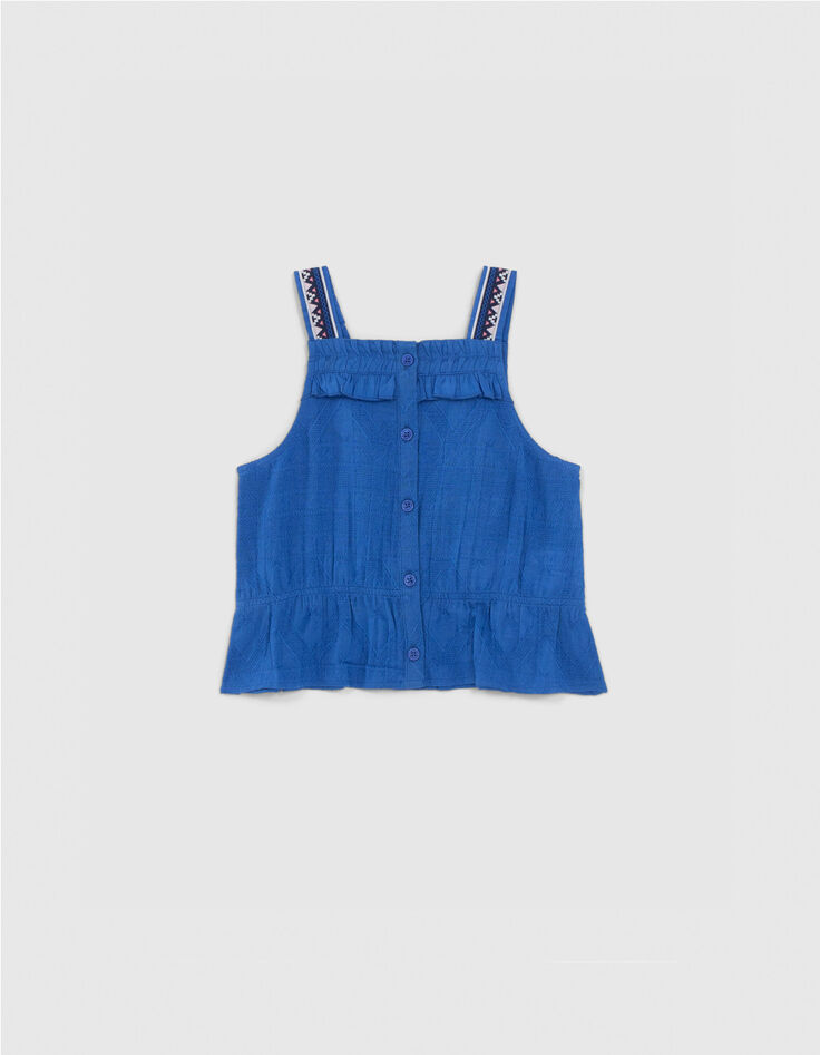 Blaues Jacquard-Mädchentop mit aufgestickten Trägern-1