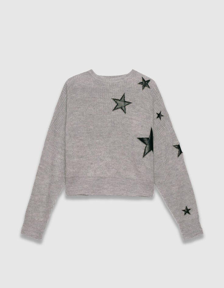 Grijze gebreide trui rock-inzetten sterren en kralen Dames-6 Grijze gebreide trui rock-inzetten sterren en kralen Dames-6