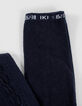 Girls’ navy knit tights with cable knit down legs-3