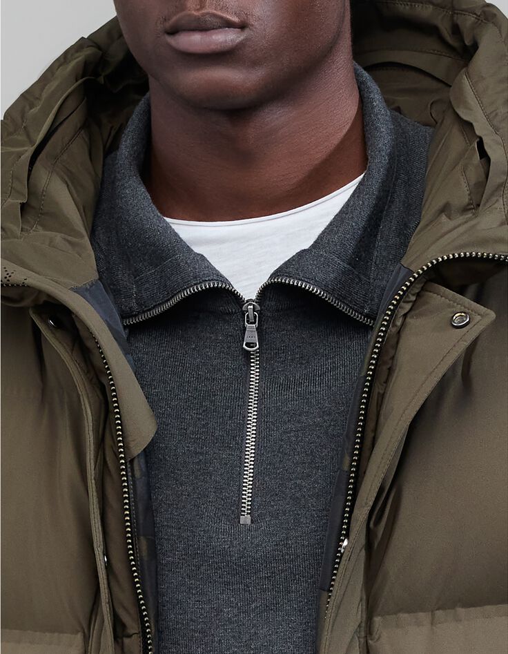 Men's dark khaki quilted padded jacket IKKS