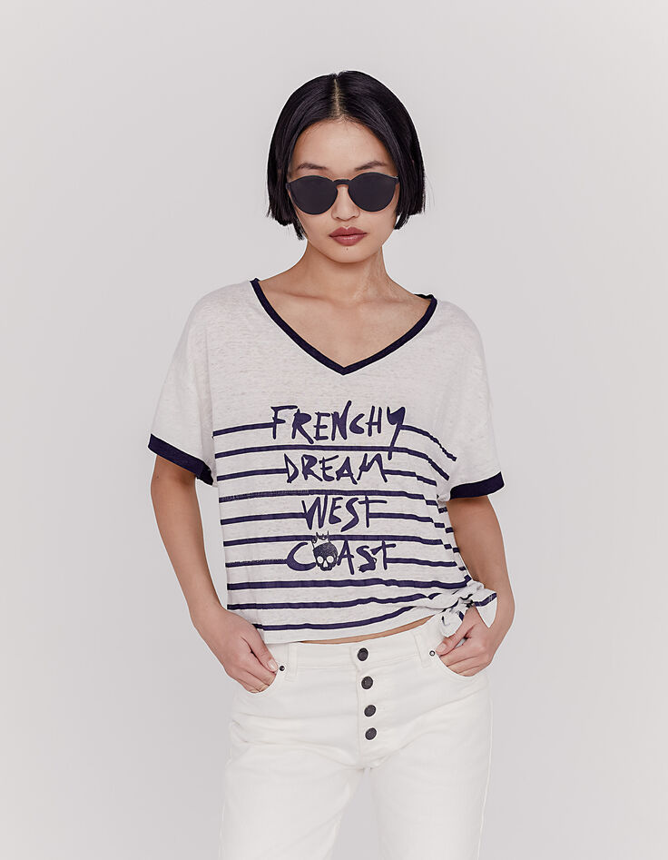 Damen-Matrosenshirt aus Leinen mit Bindedetail-2