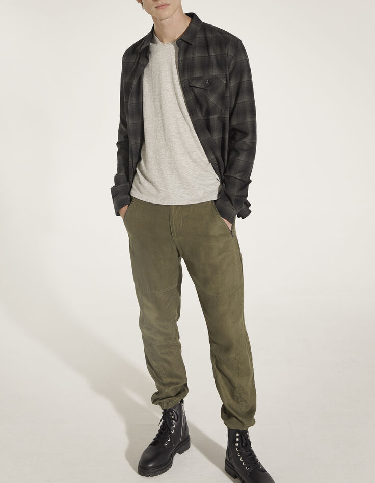 Men’s khaki linen and cotton CROPPED combat trousers-7