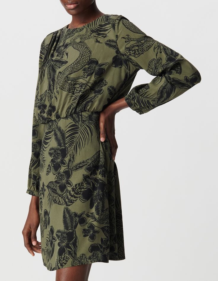 Robe manche longue kaki LENZING&trade; ECOVERO&trade; maxi jungle Femme-2