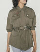 Women’s khaki tencel safari jacket, army badges and belt-1