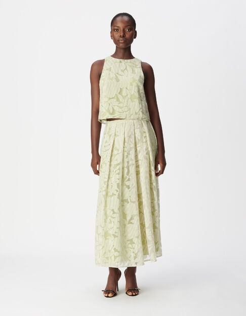 Jupe verte motif floral ray&eacute; Femme - IKKS