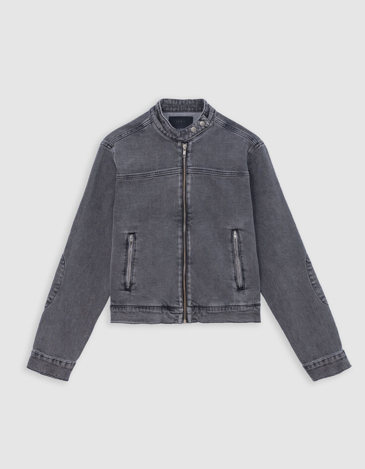 Graue Jeansjacke mit Rei&szlig;verschluss f&uuml;r Damen-6