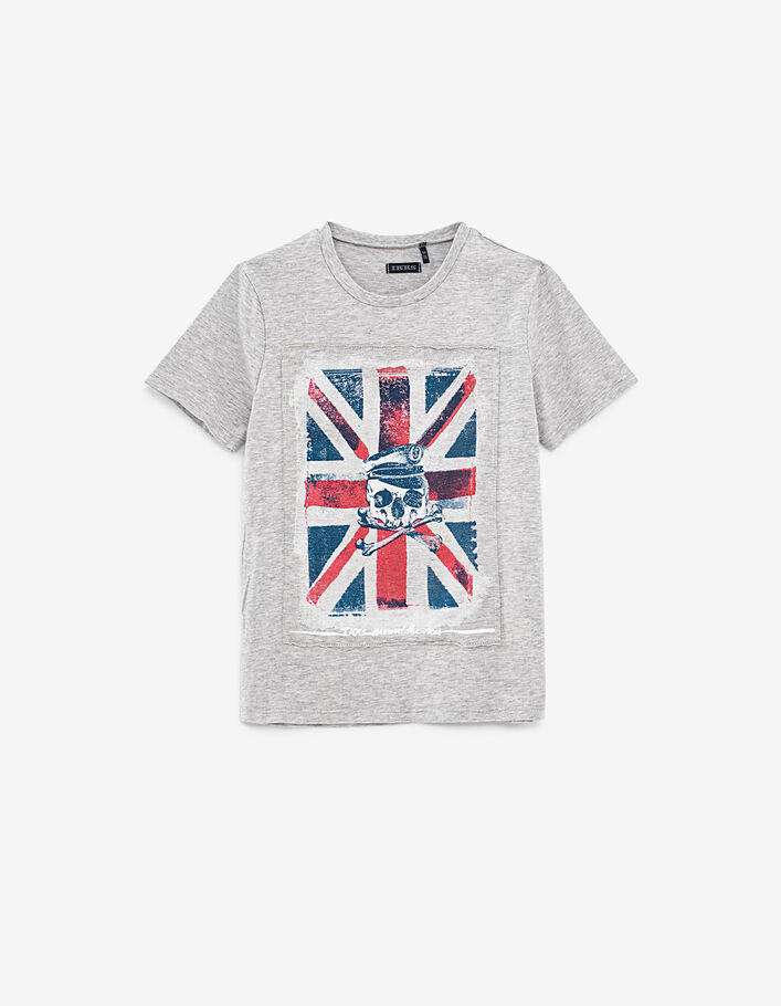 Boys' medium grey marl flag T-shirt - IKKS