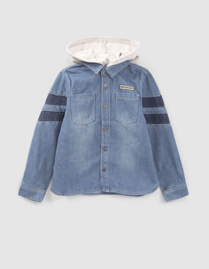 Chemise en jean bleu bio capuche amovible gar&ccedil;on-1