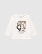 T-shirt blanc cassé coton bio double casque bébé garçon -1