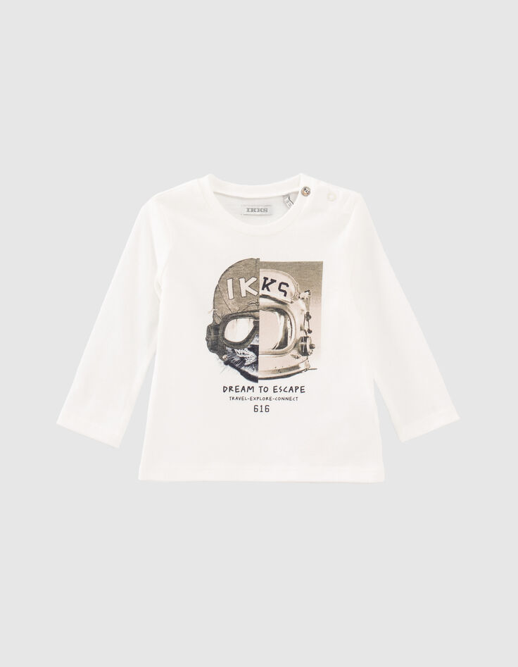 T-shirt blanc cassé coton bio double casque bébé garçon -1 T-shirt blanc cassé coton bio double casque bébé garçon -1