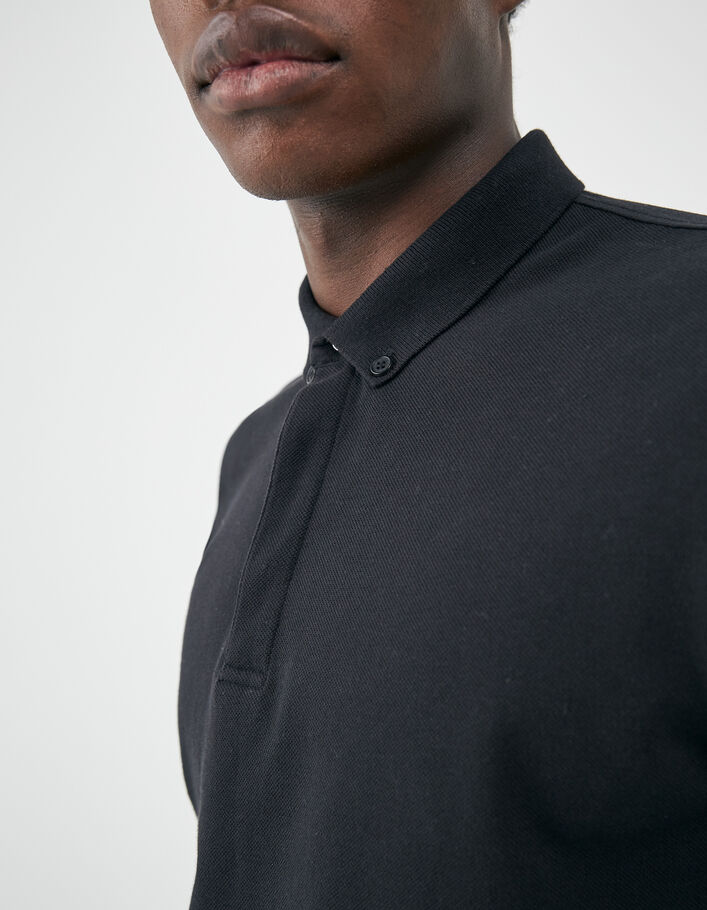 Men’s black mixed fabric SLIM polo shirt - IKKS