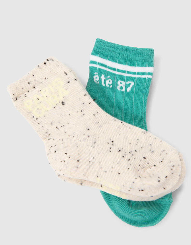 Chaussettes vertes et écrues à doupions bébé garçon-6
