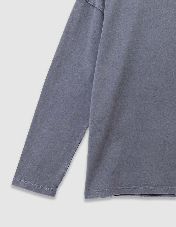 Blauw T-shirt lange mouwen biokatoen tricot zak jongens-8