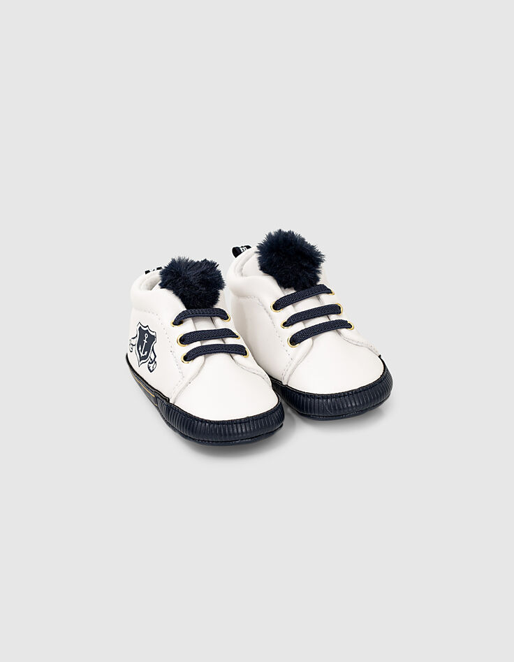 Deportivas blanco roto pompones navy bebé niña -1