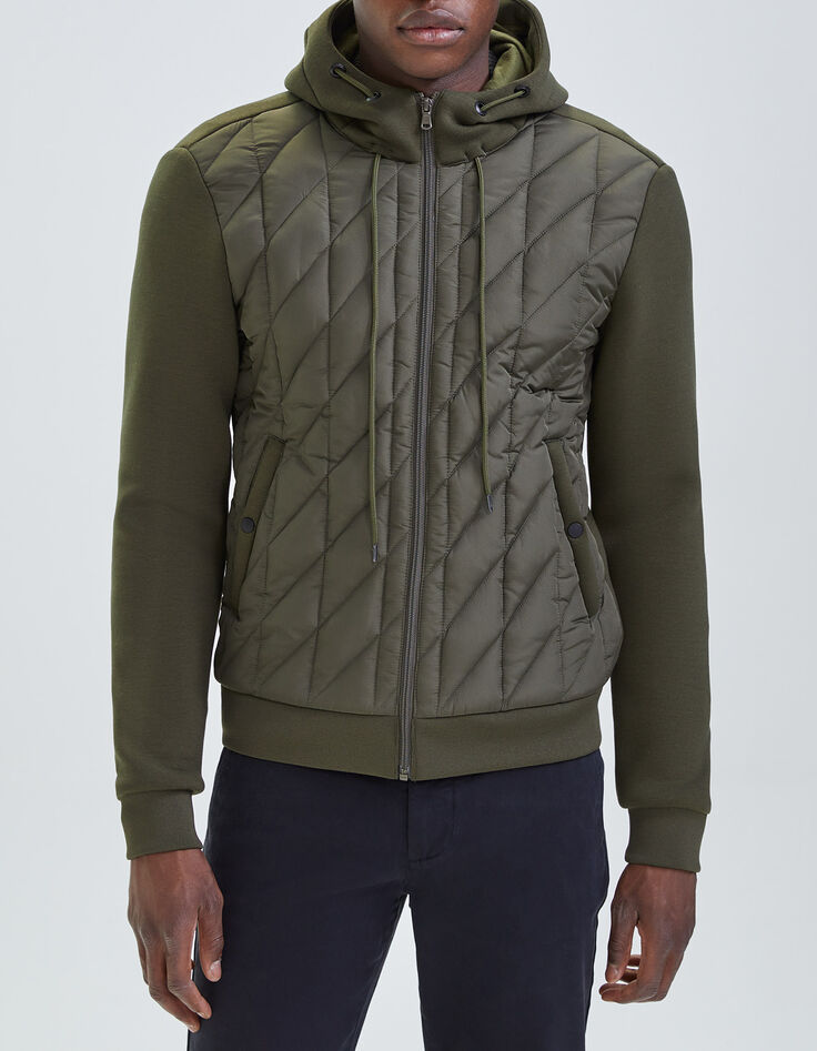 Men's khaki mixed-fabric quilted light padded jacket-2