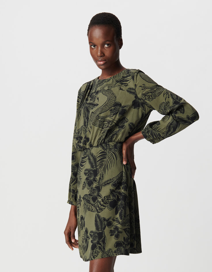 Khaki long sleeve dress LENZING™ ECOVERO™ maxi jungle Women-2