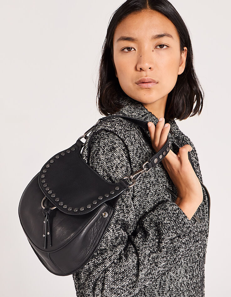 Sac besace The Small Plumber cuir noir clous bijoux femme-6