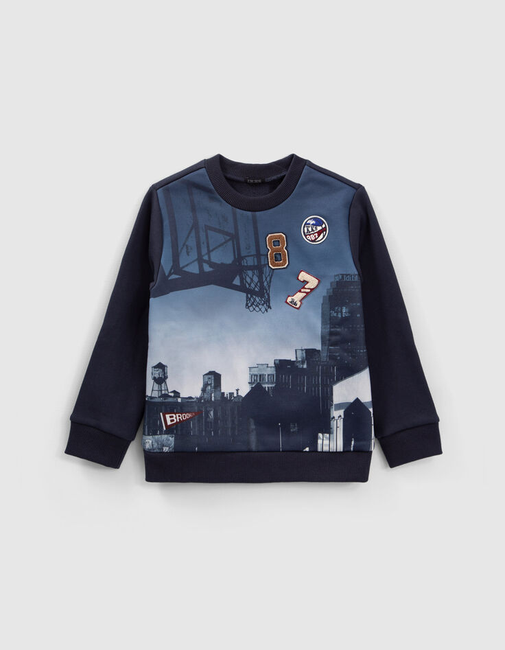 Sweat marine visuel buildings et badges garçon-1