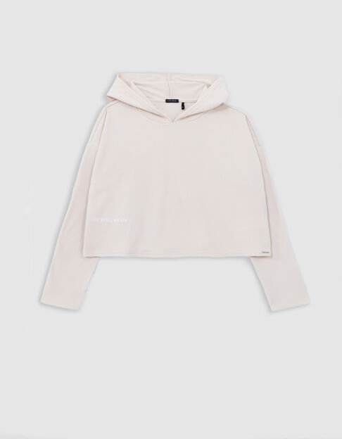 T-shirt beige maille côtelée à capuche fille - IKKS