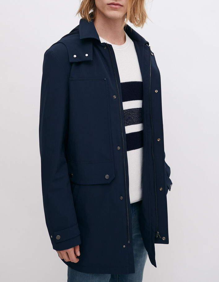 Men’s navy hooded parka with double opening pockets - IKKS
