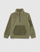 Sudadera caqui polar cremallera y bolsillo canguro niño -3