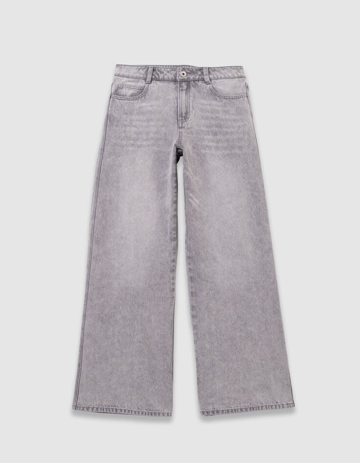 Grau gewaschene Mädchen-Large-Jeans-4 Grau gewaschene Mädchen-Large-Jeans-4