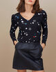 Schwarze Bluse mit Blumen-Sternen-Print I.Code-1