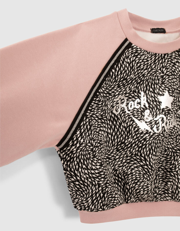 Sweat rose et imprim&eacute; graphique fille-5