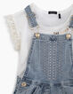 Ensemble robe salopette en jean et tee-shirt blanc fille-6