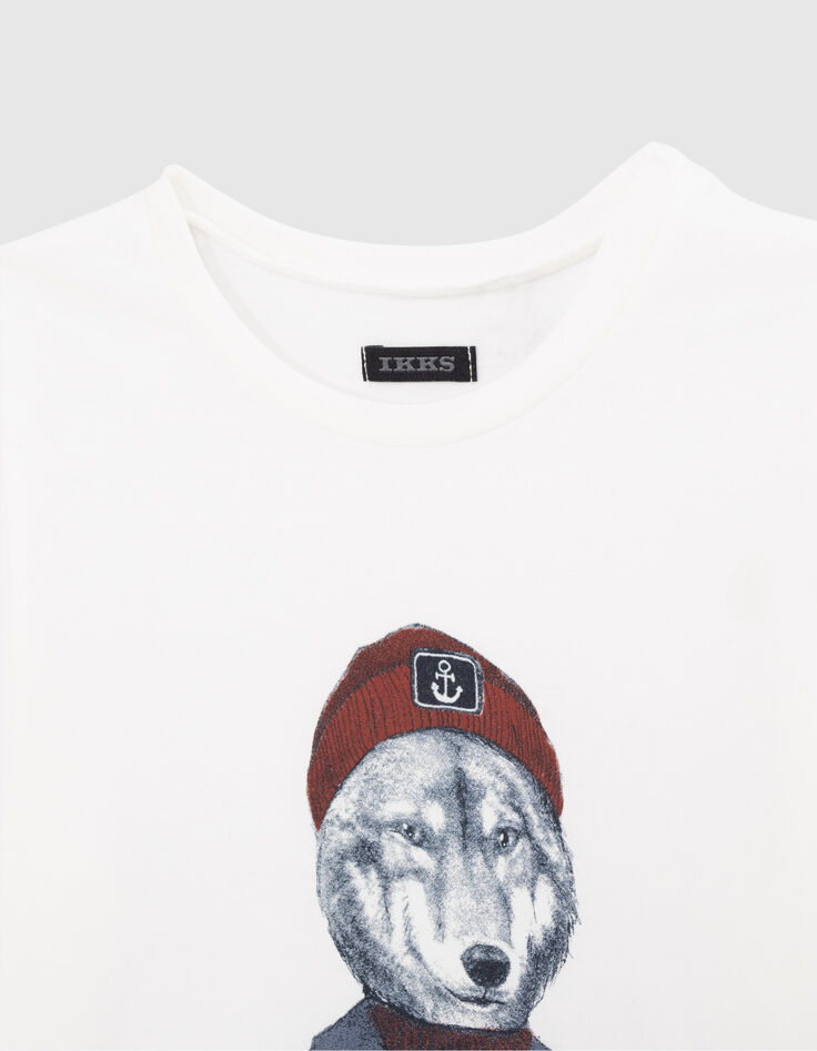 Wei&szlig;es Jungenshirt mit Hund mit M&uuml;tze -2