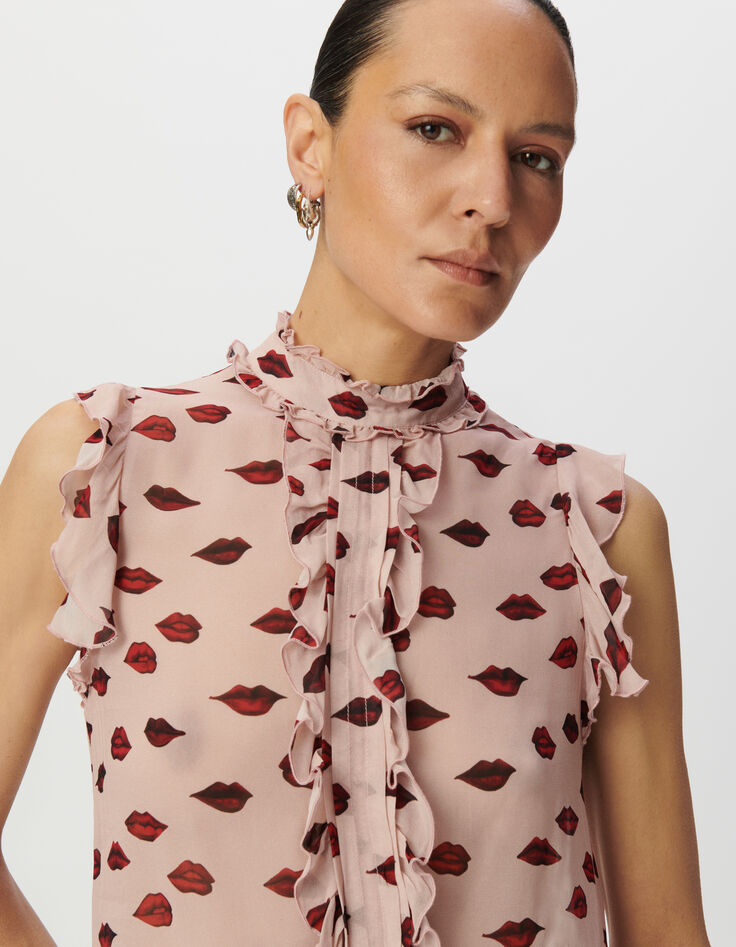 Top sans manches voile rose imprimé multico bouches Femme-4 Top sans manches voile rose imprimé multico bouches Femme-4