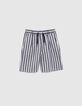 Boys' navy Bermuda shorts with ecru stripes-1