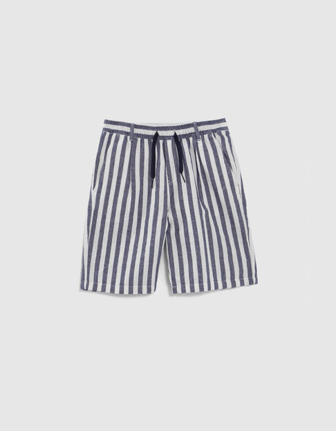 Boys' navy Bermuda shorts with ecru stripes - IKKS