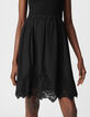 Robe noire smockée borderie dentelle Femme-4