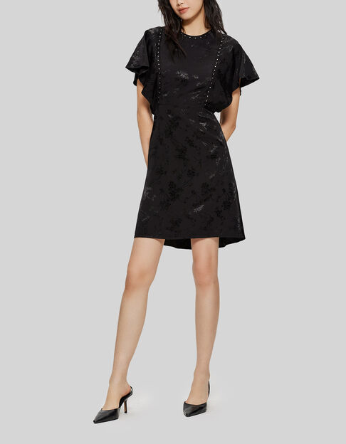 Zwarte jacquardjurk met plantenmotief en studs Dames - IKKS
